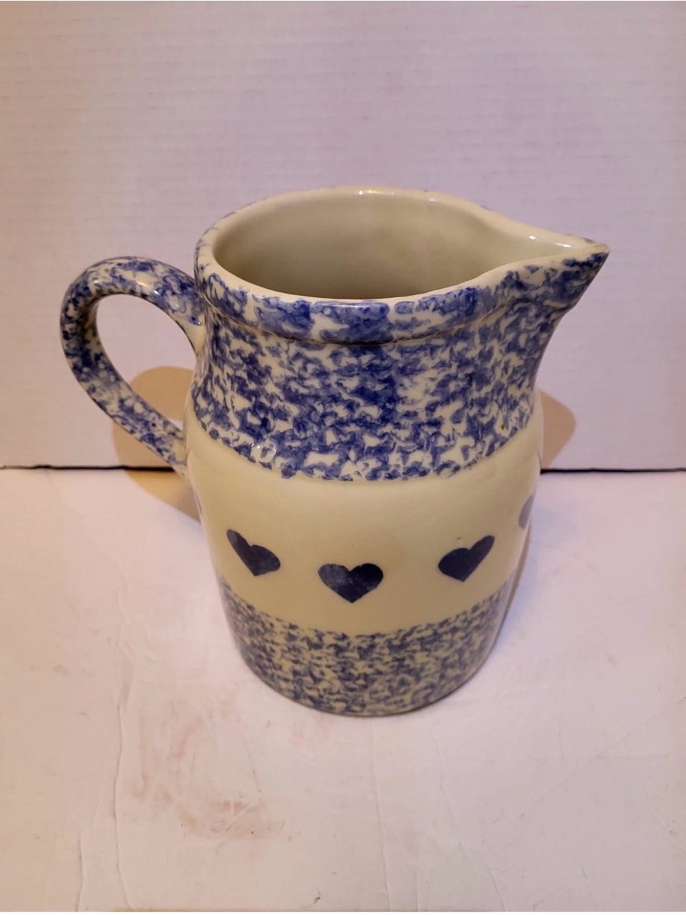 Gerald E.Henn Blue and White Heart Ceramic Pitcher